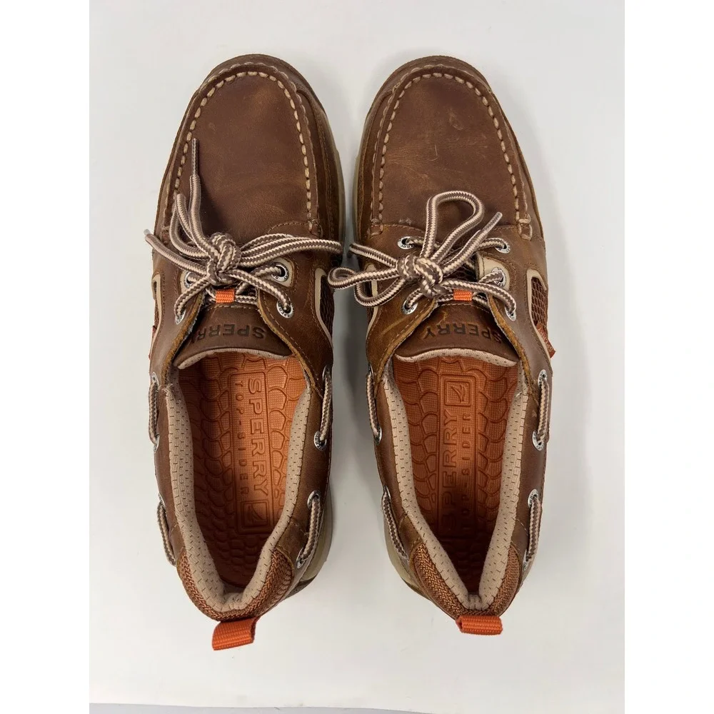 Sperry Sea Kite Sport Moc Boat Shoes Mens 10 Brown Leather Mesh Sides Loafers